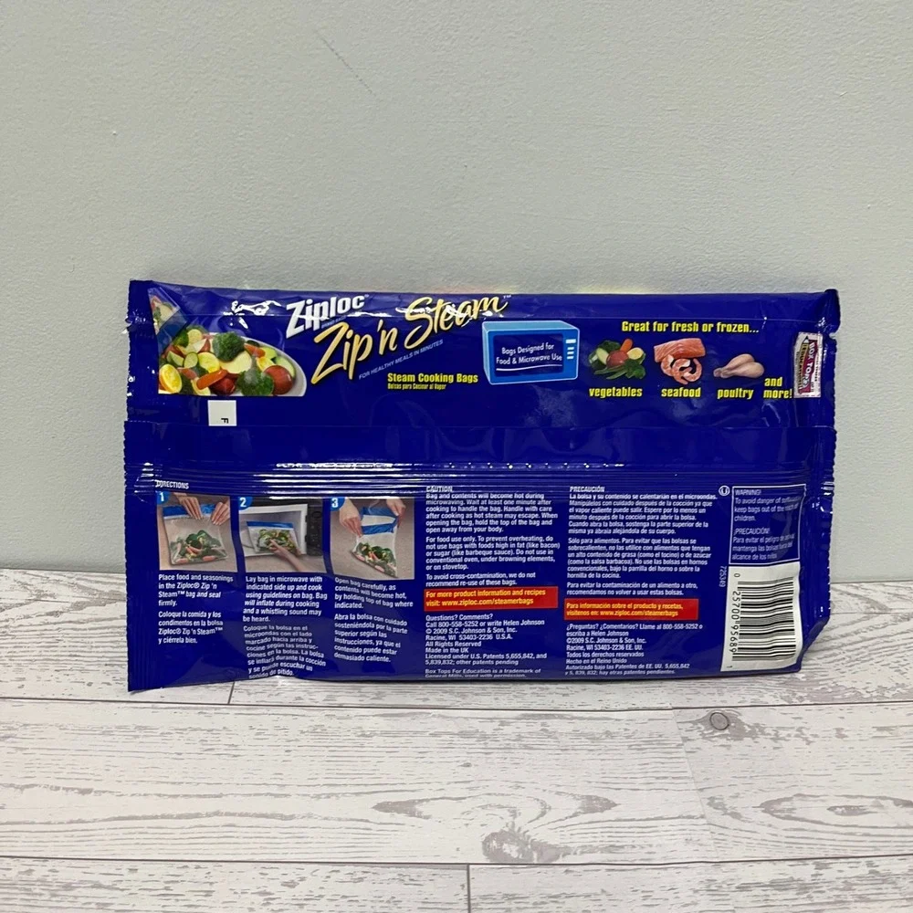 Ziploc Zip n Steam‎ Medium Steam Cooking Bags 10 Count VTG NOS